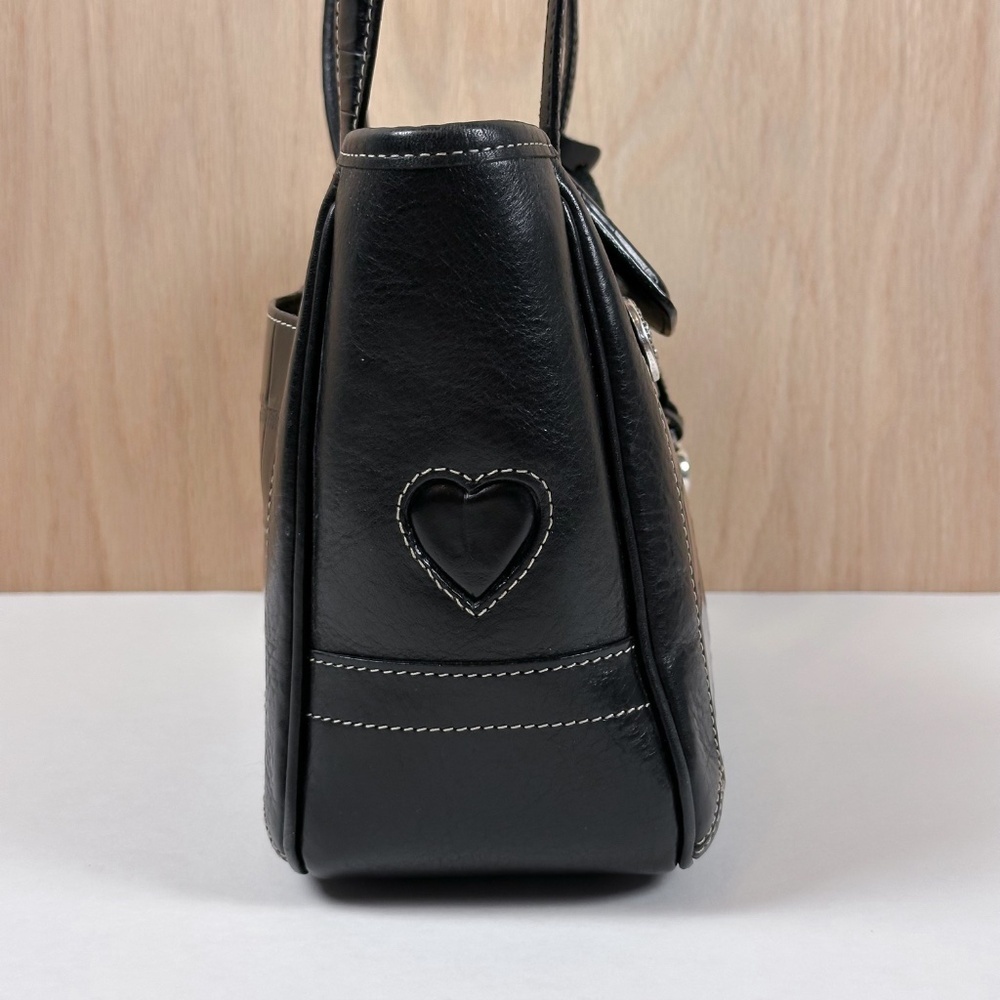 Brighton Black Leather Croc Embossed Shoulder Bag Heart Charm Tote Purse - Picture 8 of 16